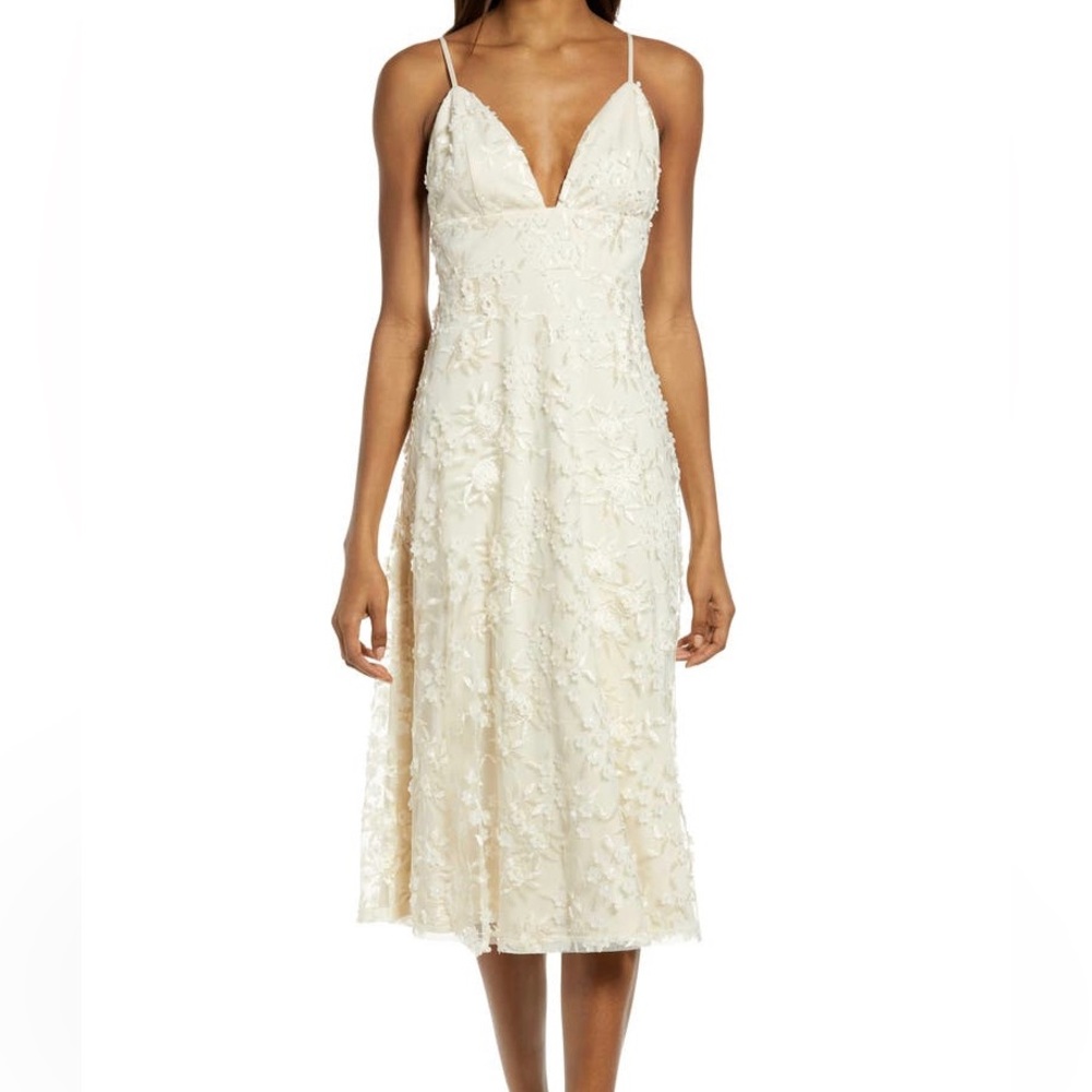Lulus Flourishing Embroidered Lace Fit Flare Large Cream